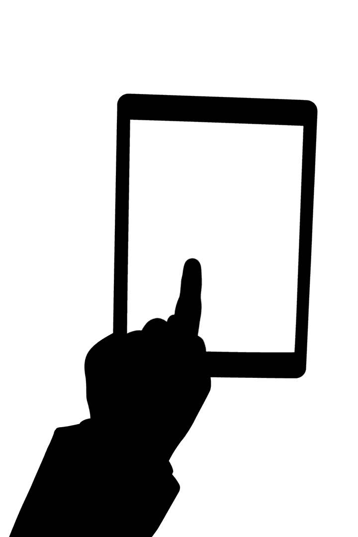 Black Hand Touching Digital Screen on Transparent Background