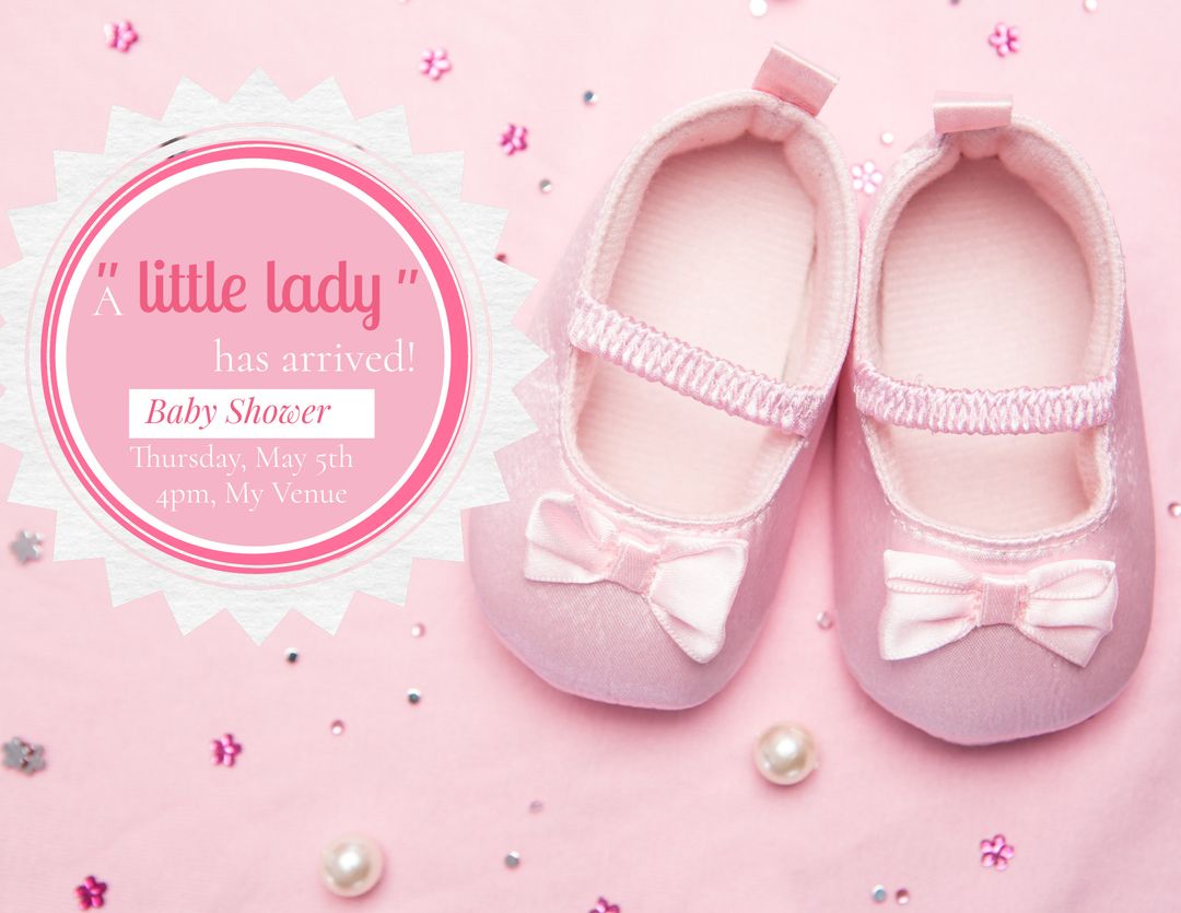 Pink Baby Shoes Baby Shower Invitation Template with Cute Design - Download Free Stock Templates Pikwizard.com