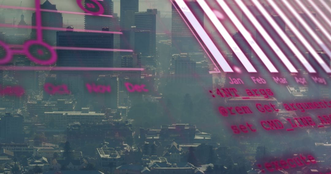 Cityscape Merges with Digital Data Processing Themes