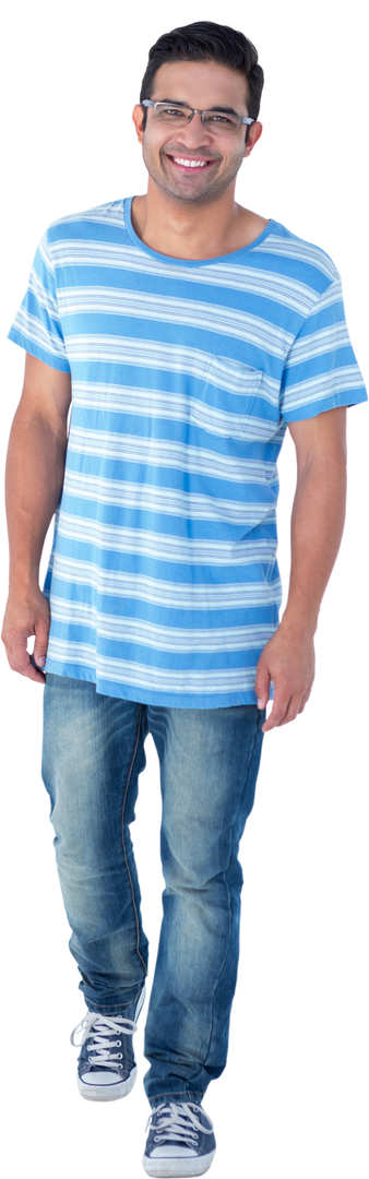 Transparent Smiling Man in Casual Blue Striped Shirt Walking - Download Free Stock Images Pikwizard.com