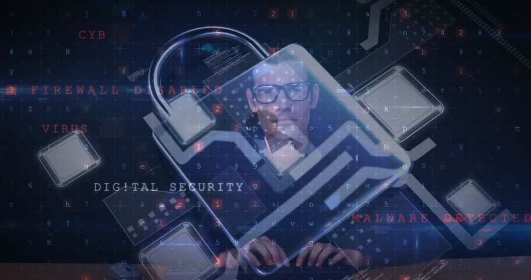 Digital Security Concept with Padlock and Person Using Computer