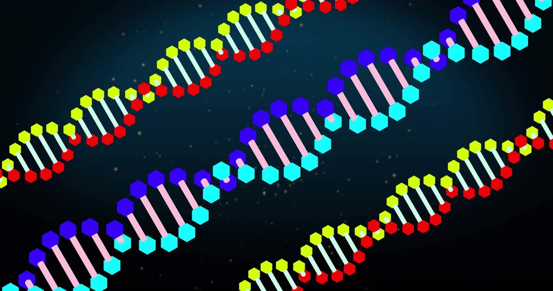 Colorful DNA Strands on Dark Technological Background