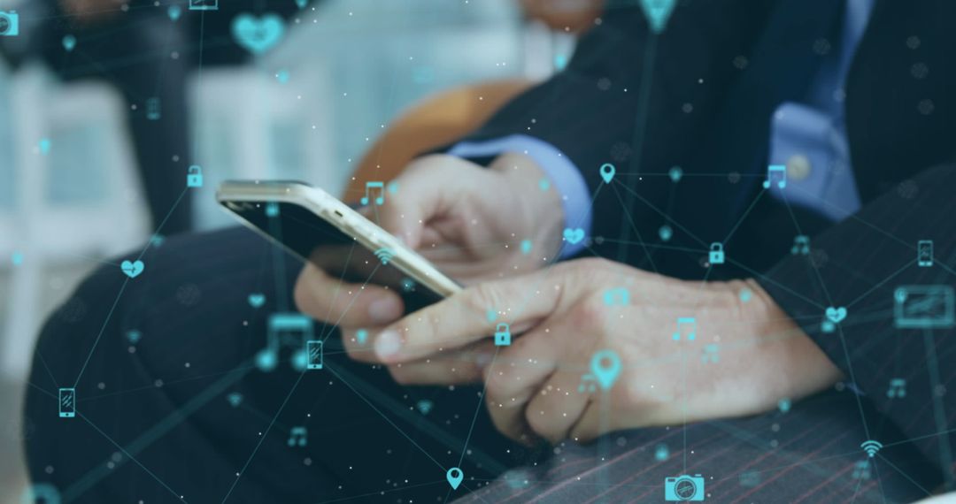 Businessman Using Smartphone with Digital Network Interface