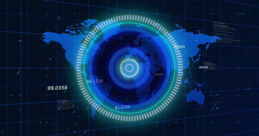 Futuristic Digital Interface with Holographic World Map