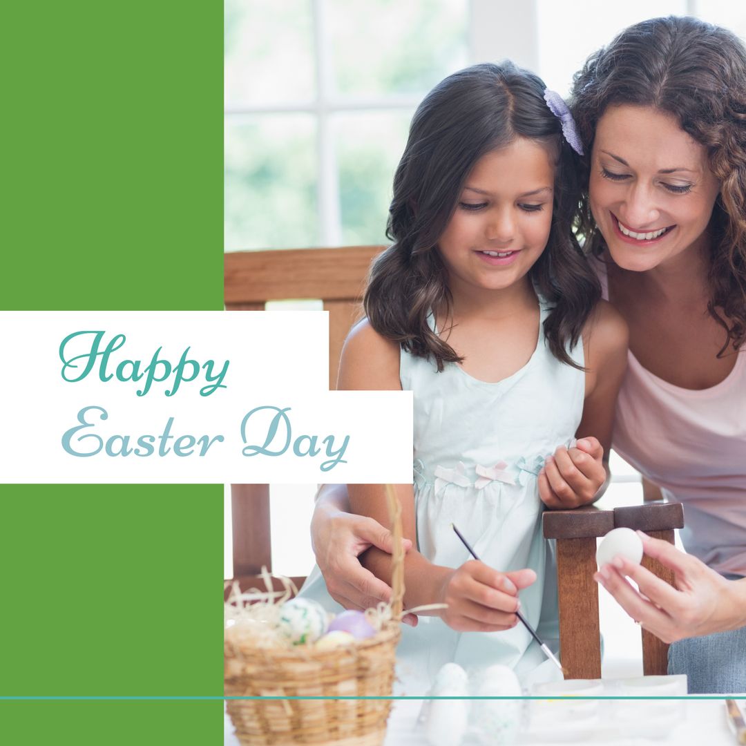 Mother and Daughter Enjoying Easter Egg Painting Together