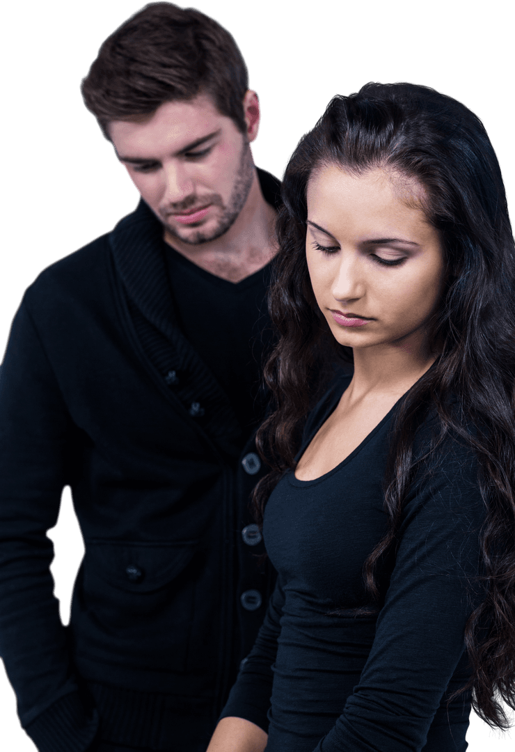 Upset Couple Standing Together on Transparent Background