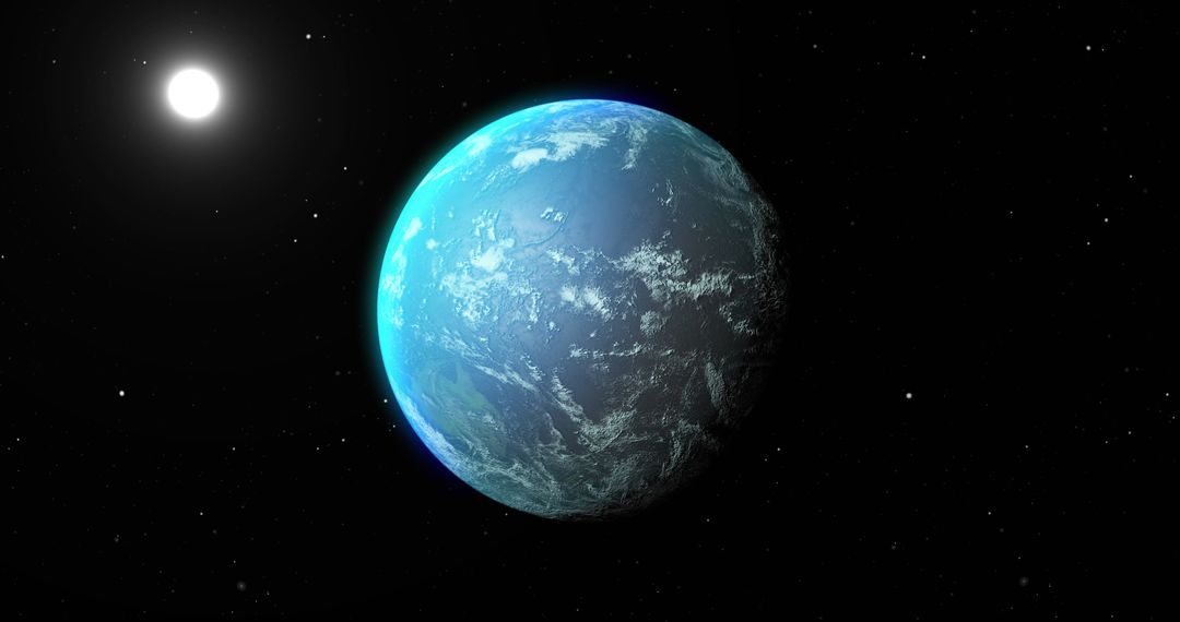 Mystical Blue Planet and Glowing Sun in Vast Space