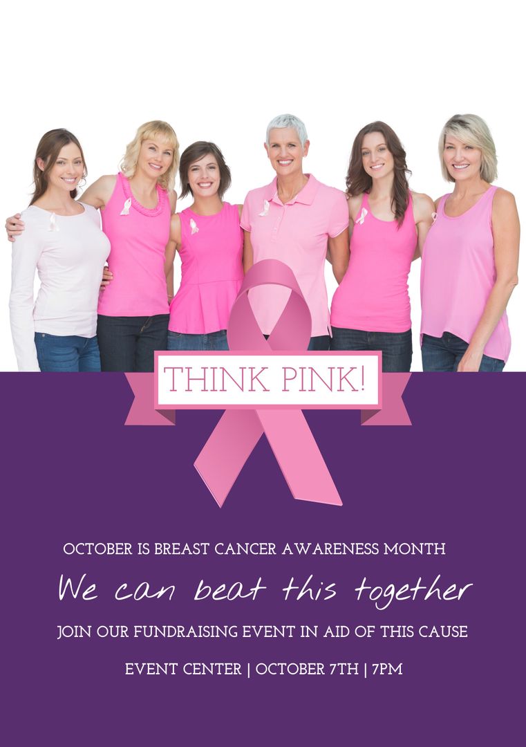 Group of Women Promoting Breast Cancer Awareness with Pink Ribbon - Download Free Stock Templates Pikwizard.com