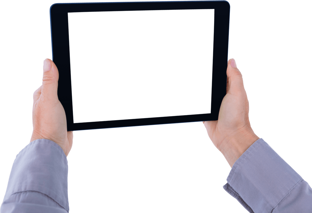 Hands Holding Digital Tablet with Transparent Screen Isolated