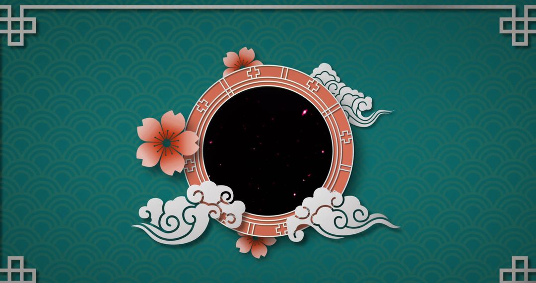 Circular Festive Decoration with Floral and Cloud Motifs