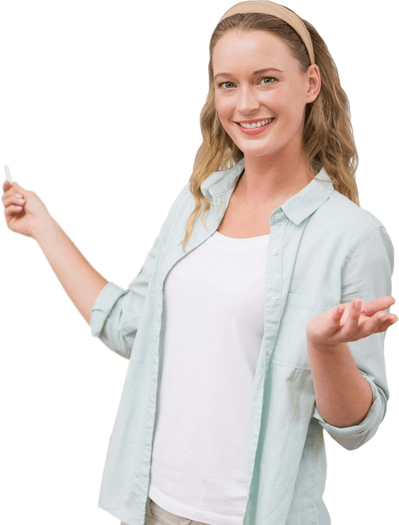 Smiling Teacher with Chalk on Transparent Background
