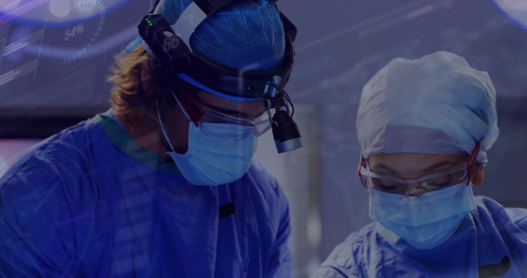 Surgeons in Blue Gowns Performing Procedure in Modern Operating Room
