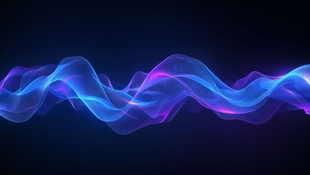 Abstract Neon Waveform Ribbon with Blue Purple Mesh Gradient and Glowing Motion