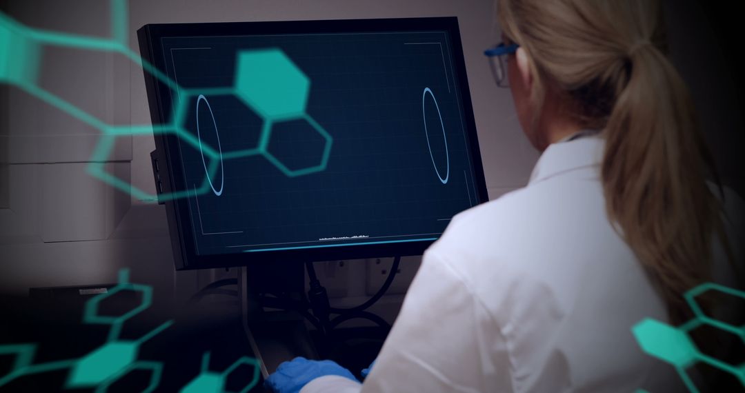 Female Scientist Analyzing Chemical Data on Computer
