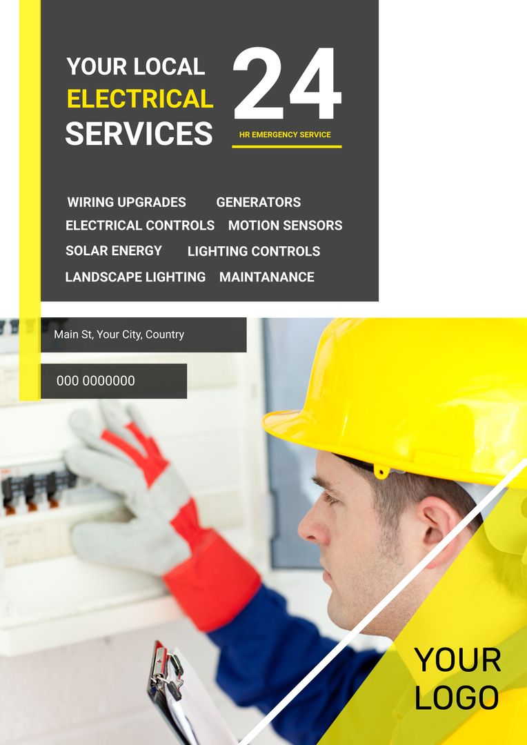 Electrical Services Flyer Featuring Technician Ensuring Safety