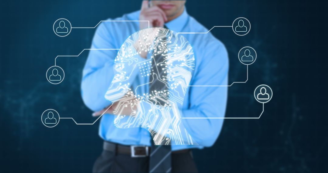 Businessman Contemplating Artificial Intelligence Digital Network
