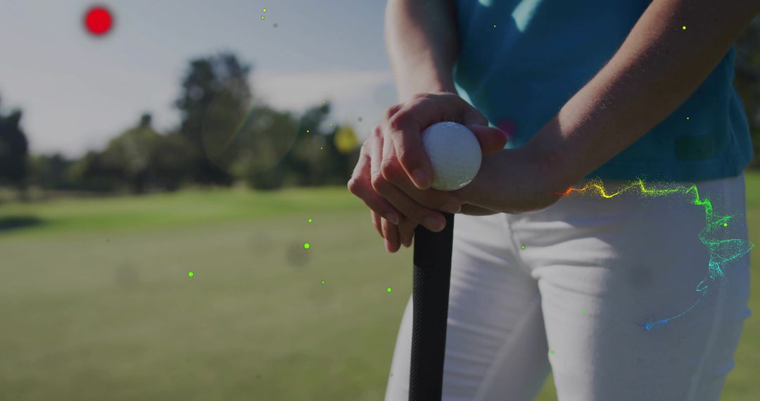 Golfer Preparing for Swing on Sunny Fairway with Vibrant Colors