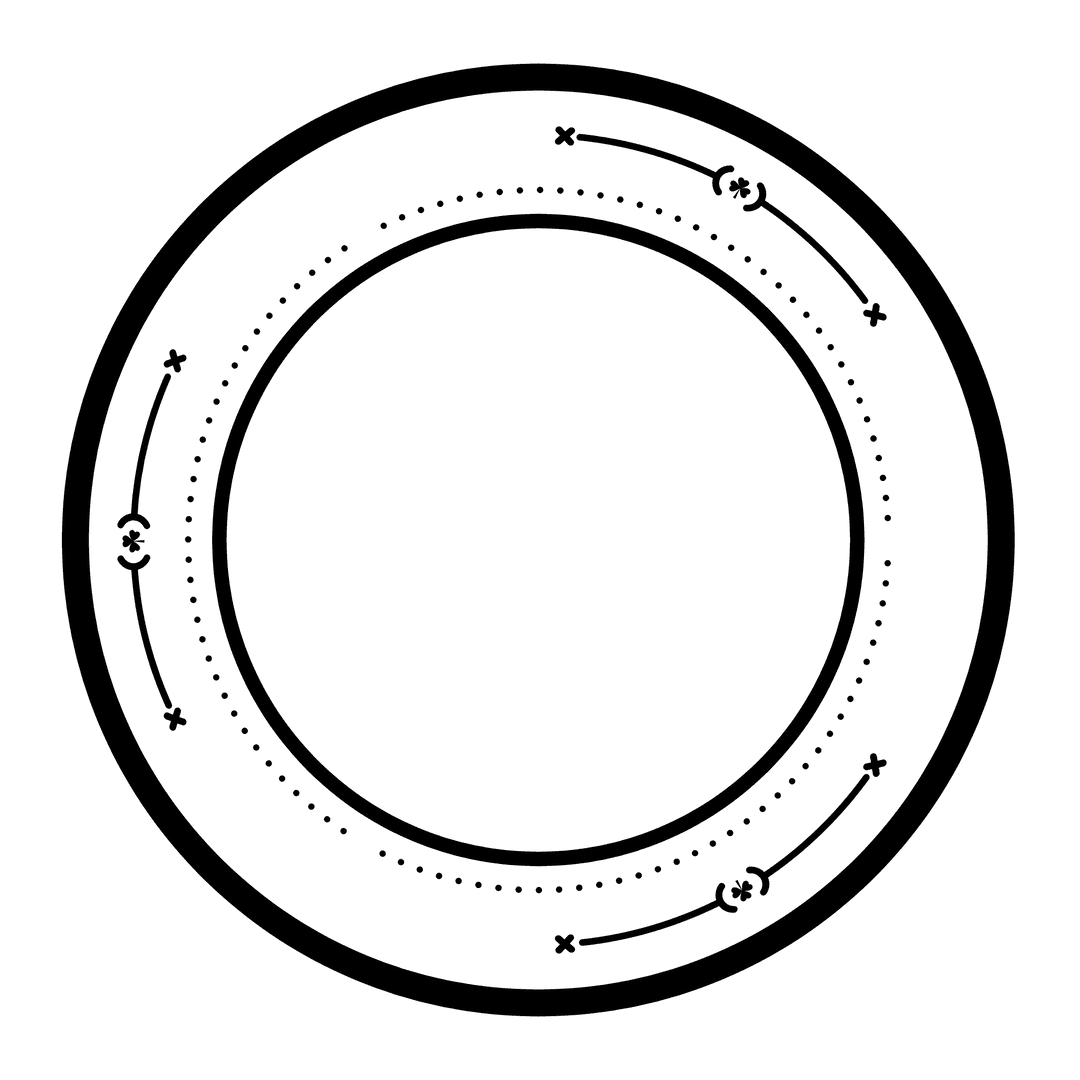 Black Circle with Clovers and Copy Space on Transparent Background