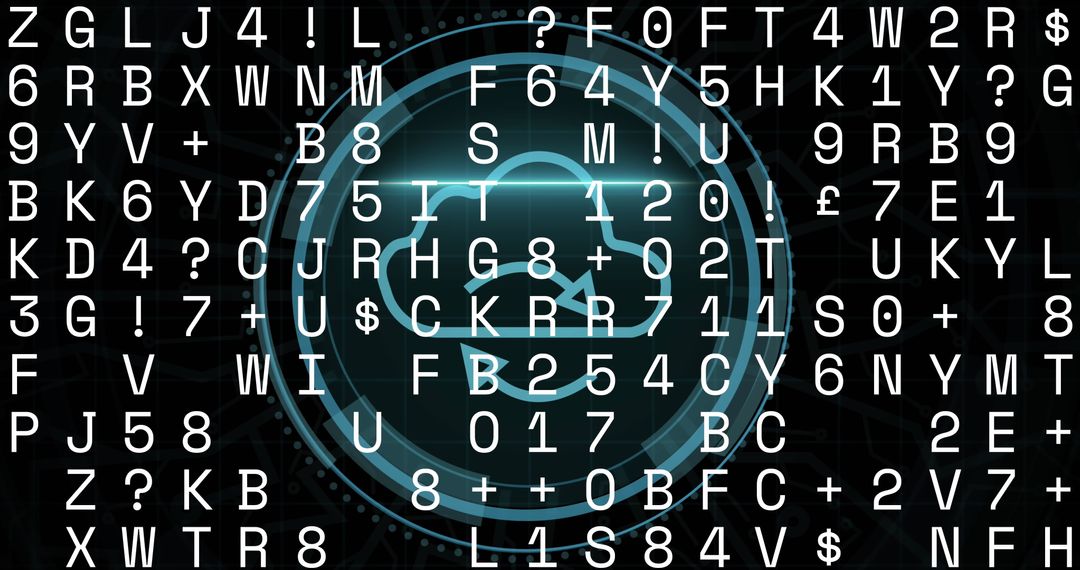 Futuristic Cloud Synchronization Icon with Encrypted Code Background