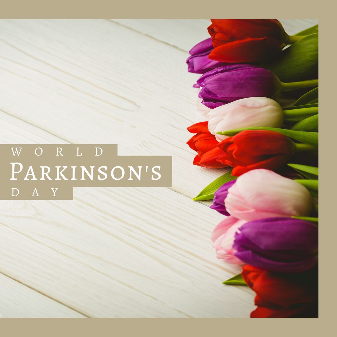 World Parkinson's Day Text and Colorful Tulips on White Wooden Table - Download Free Stock Templates Pikwizard.com