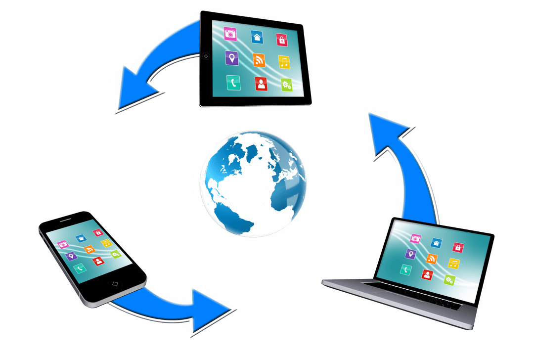 Global Connectivity with Digital Devices on Transparent Background
