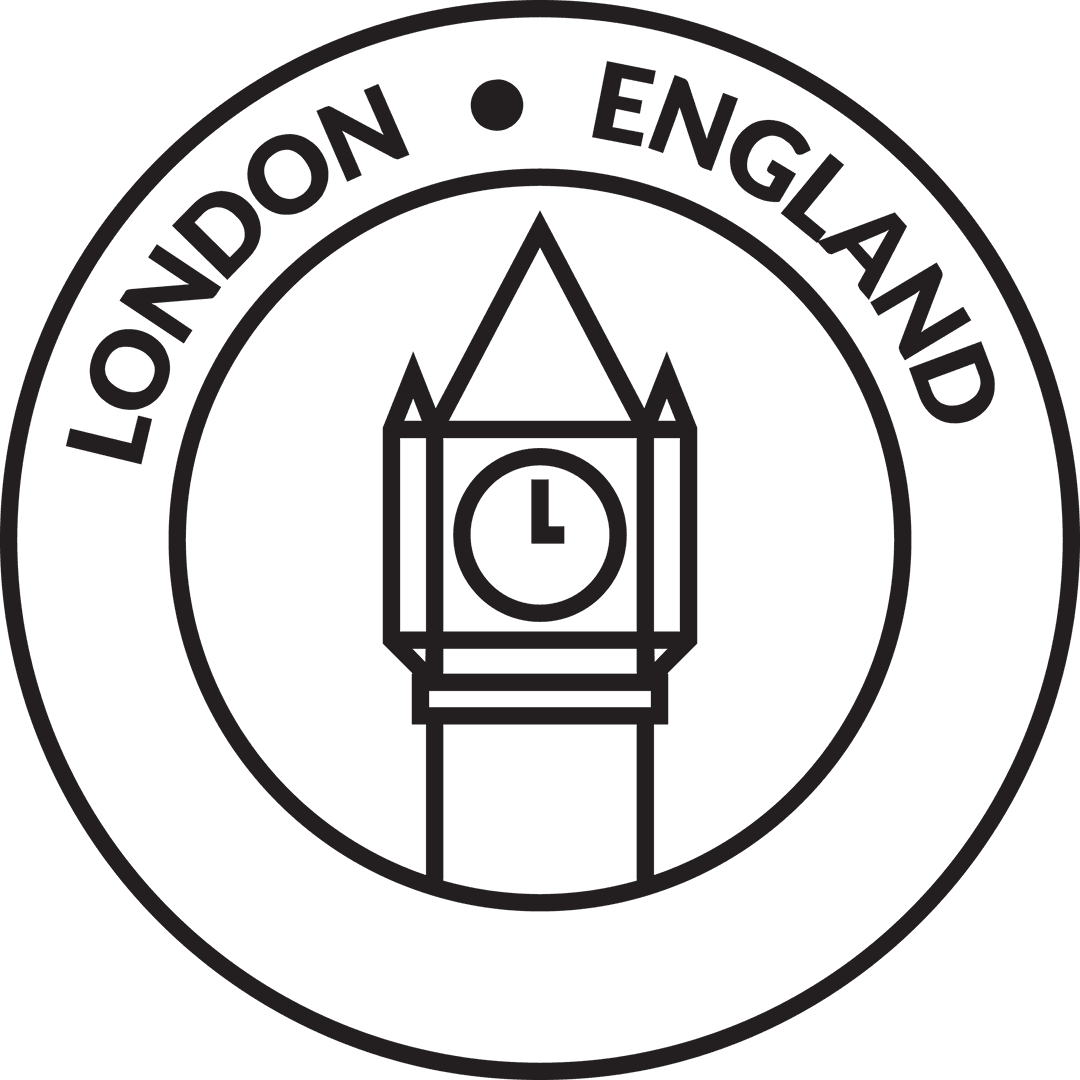 Transparent London England Icon with Clock Tower Outline Design