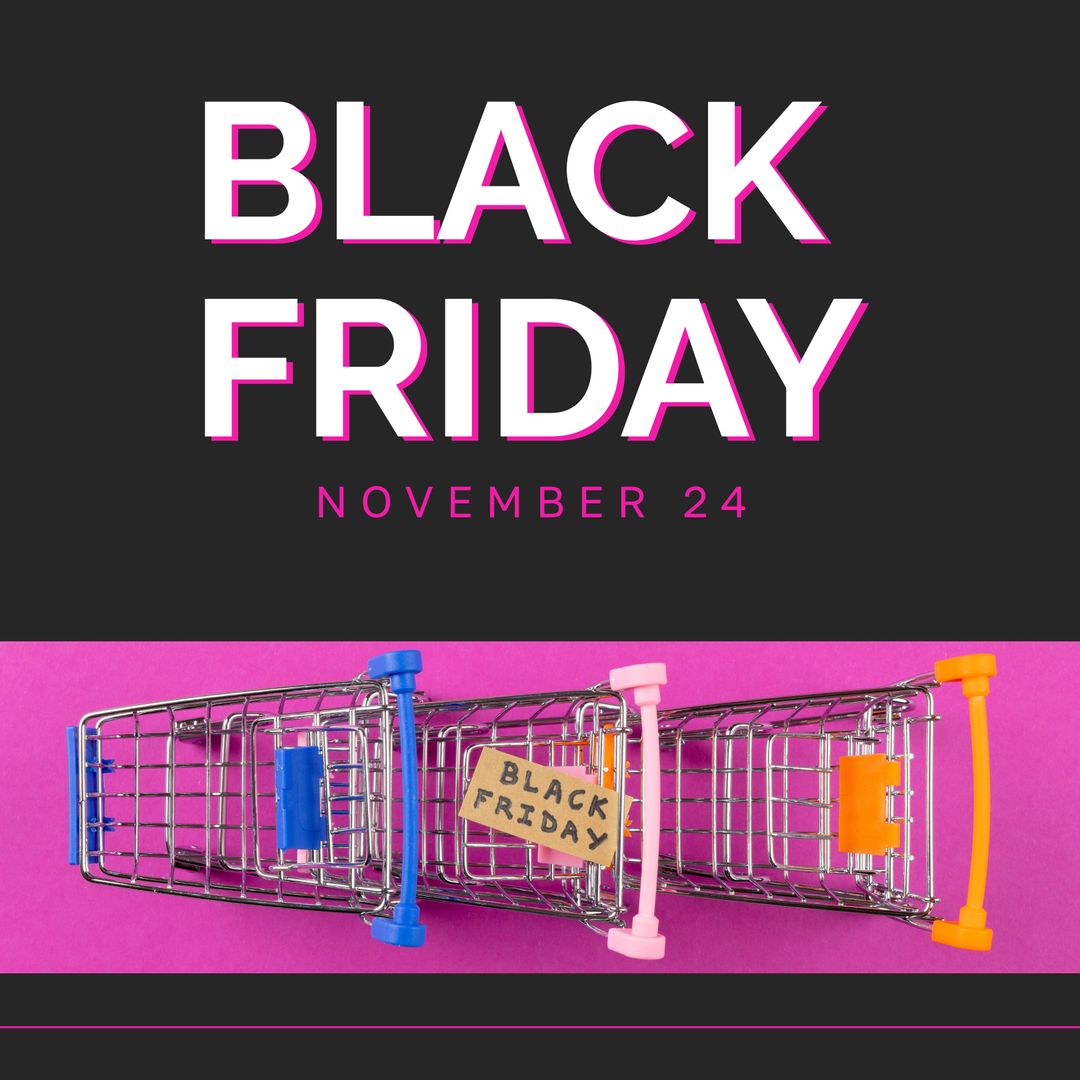 Black Friday Shopping Cart Promotion with Pink and Black Background