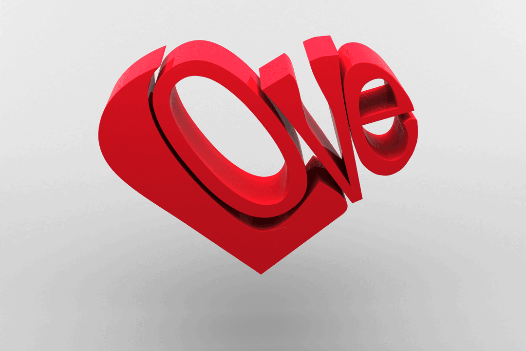 Red Heart Love 3D Text on Transparent Background for Romantic Projects