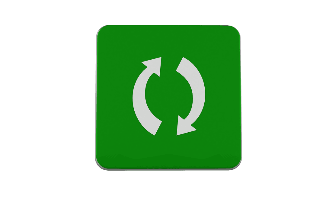 Green 3D Cube with Rotating Arrows Icon on Transparent Background
