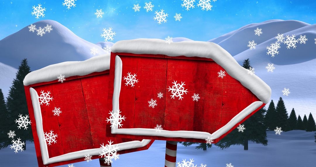 Winter Wonderland with Snowy Red Signposts