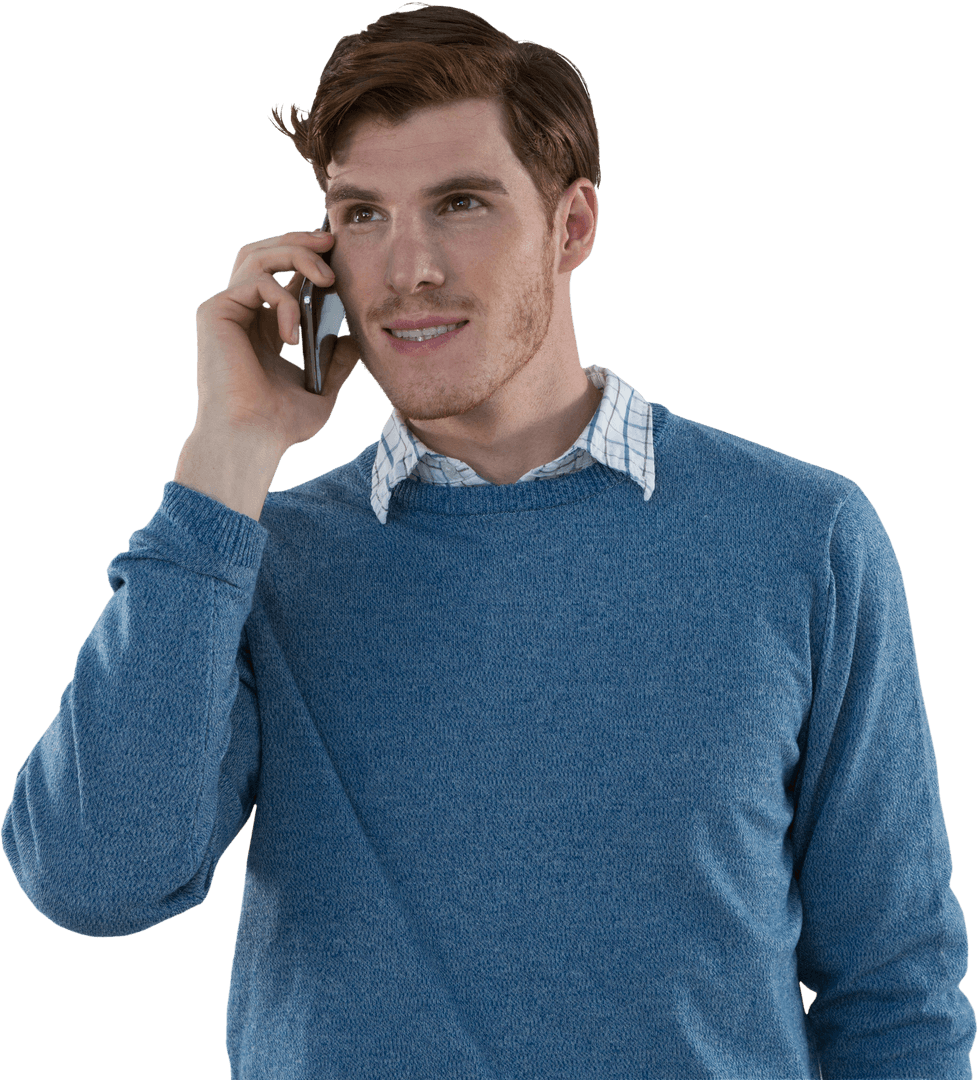 Confident Young Man Talking on Mobile Phone with Transparent Background