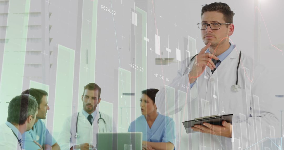 Diverse Medical Team Analyzing Digital Financial Data Insights