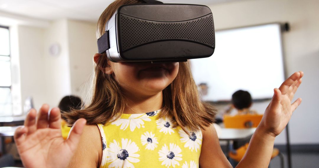 Young Girl Experiencing Virtual Reality in Classroom - Free Images, Stock Photos and Pictures on Pikwizard.com