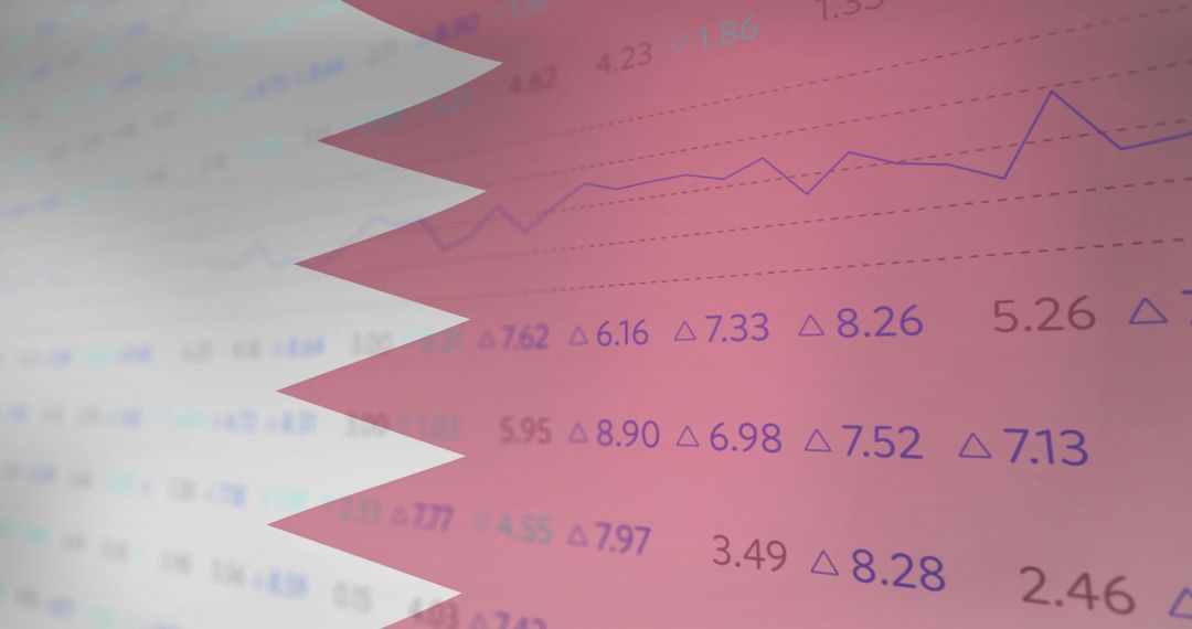Qatar Flag with Financial Analytics and Line Chart Overlay