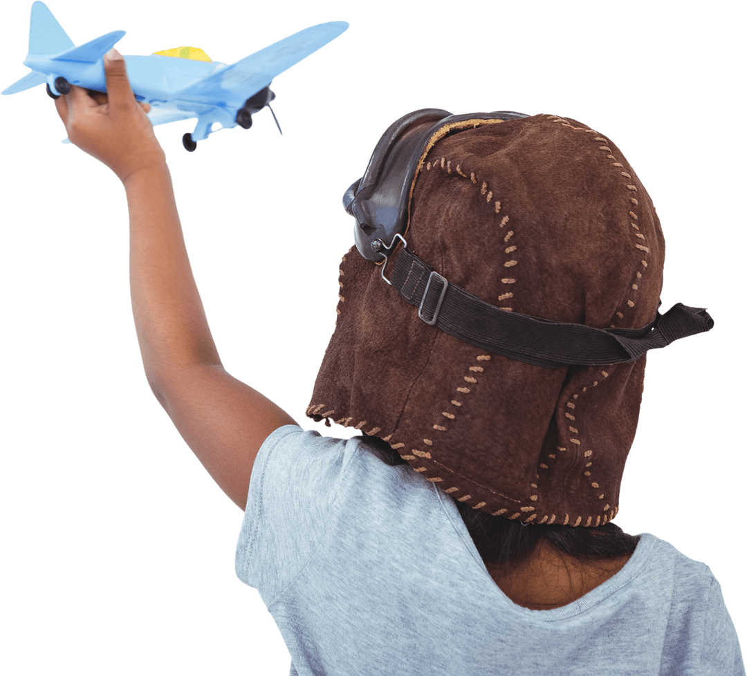 Child Dreaming of Flight with Toy Airplane Transparent Background