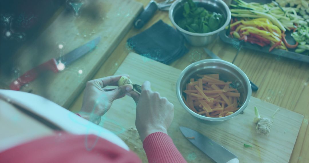 Home Cooking: Preparing Fresh Vegetables with Rustic Charm