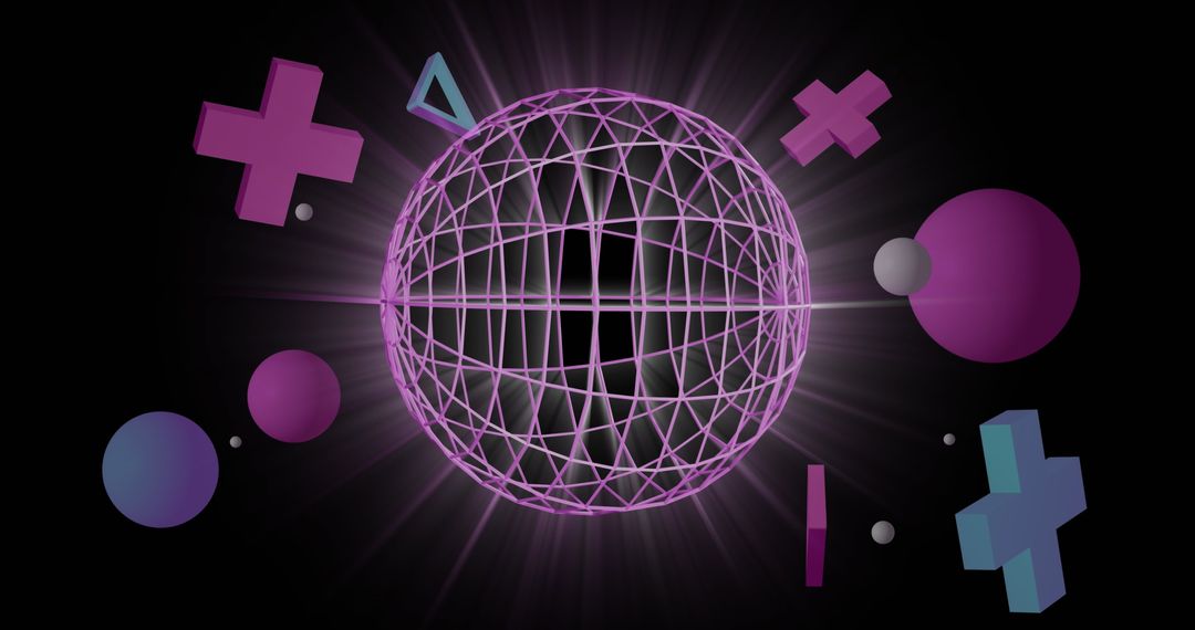 Futuristic Global Network Sphere with 3D Shapes