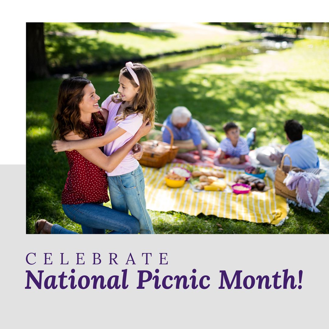 Mother Embracing Daughter at Park Picnic with Family Celebrating National Picnic Month - Download Free Stock Templates Pikwizard.com