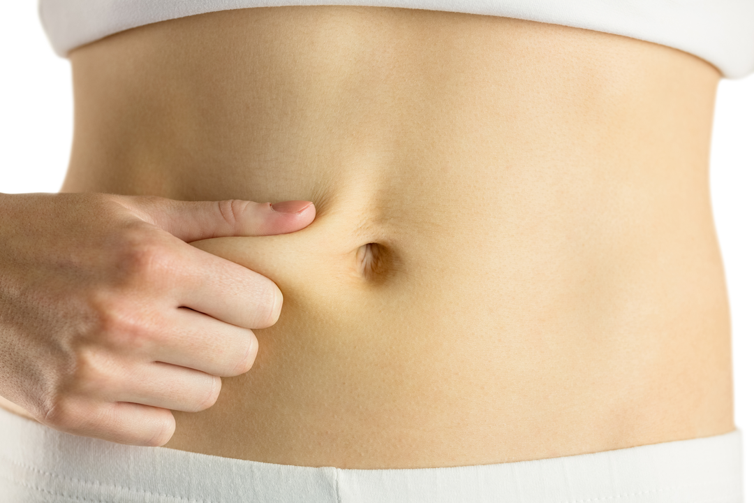 Slim Woman Pinching Belly Showing Body Fat Against White Background - Download Free Stock Images Pikwizard.com