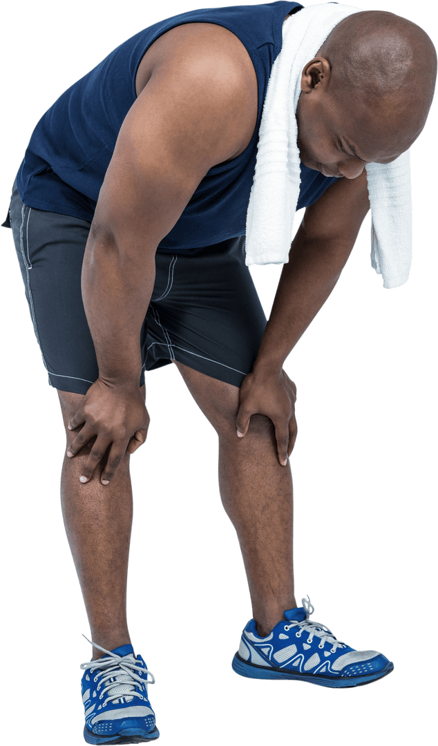 Transparent Fit Man Taking Exercise Break with Towel