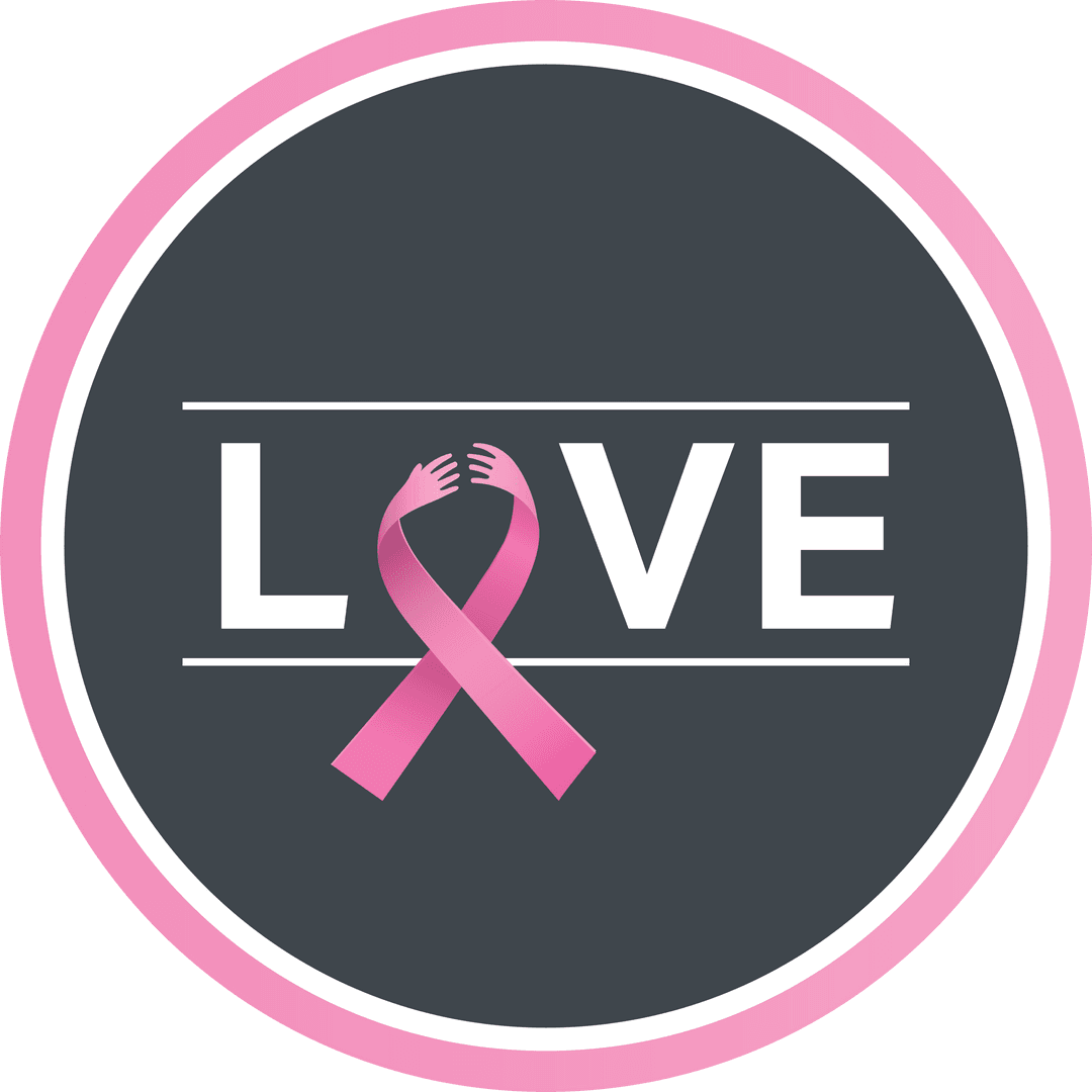 Love Text with Pink Ribbon Symbol on Transparent Background