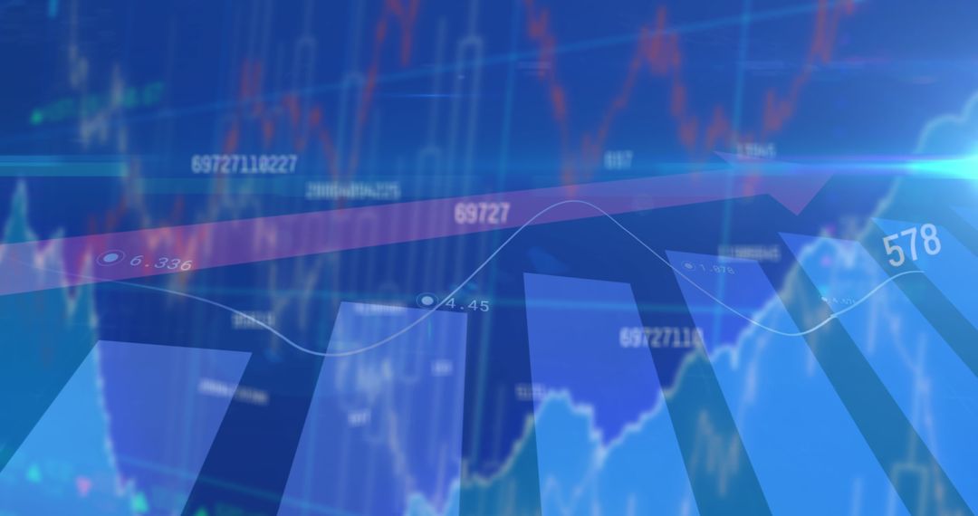 Abstract Financial Graphs with Trend Analysis Data in Blue Pink Hues