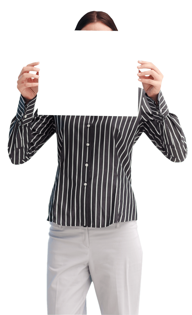 Transparent Businesswoman Holding Blank Card for Customizable Displays