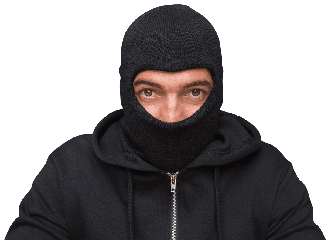 Sneaky Burglar in Black Balaclava with Transparent Background