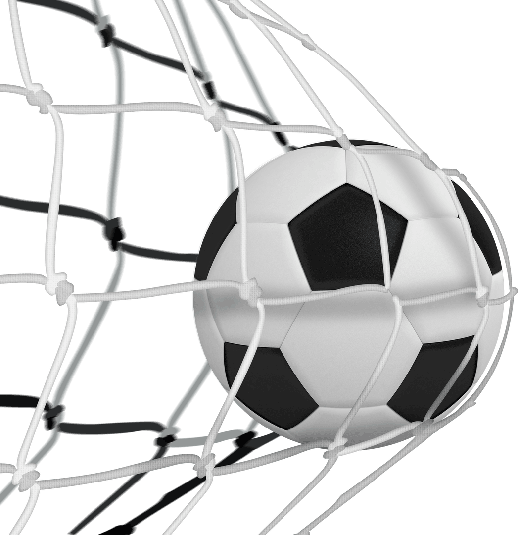 Transparent Soccer Ball Striking Net Symbolizes Victory