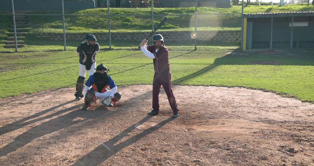 Baseball Game Players Ready on Field for Pitch