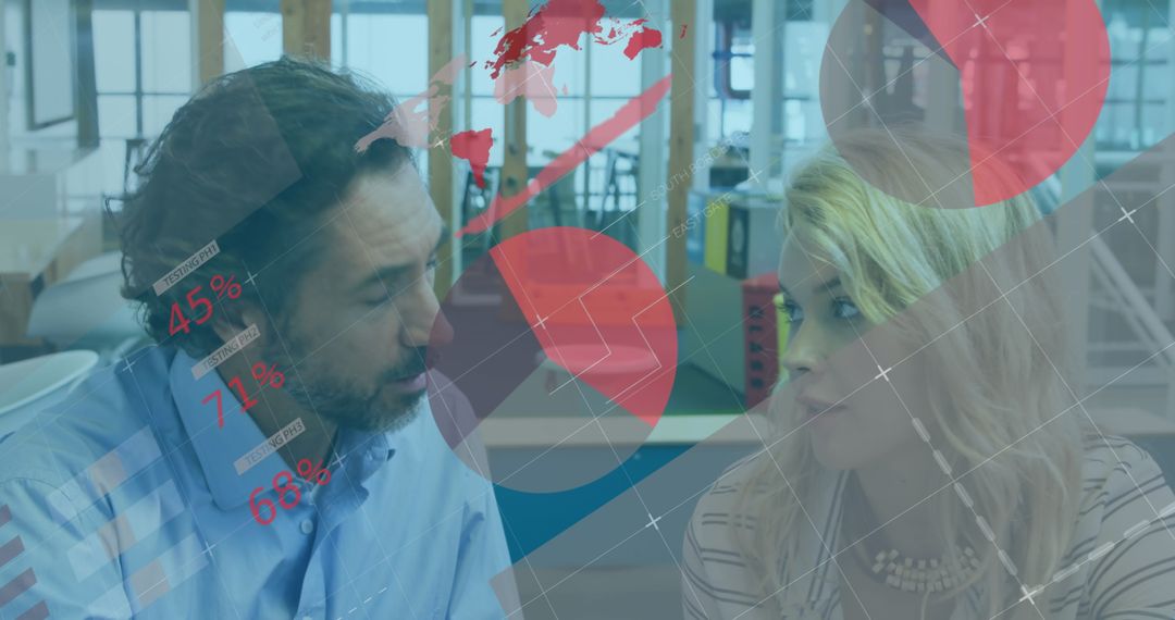 Business Professionals Analyzing Data with Global Cyber Interface