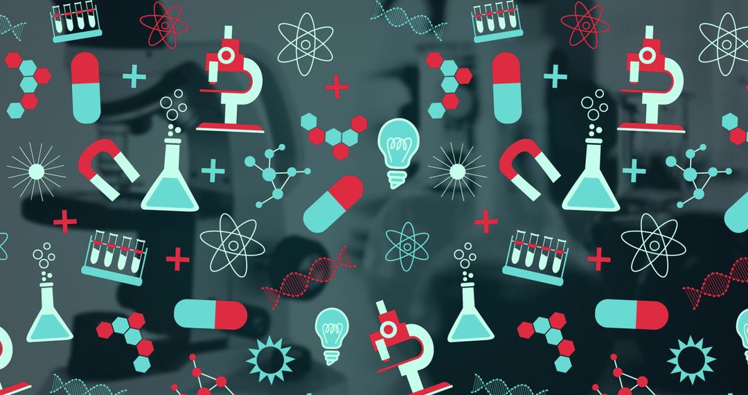 Abstract Science Icons Overlay Laboratory Background