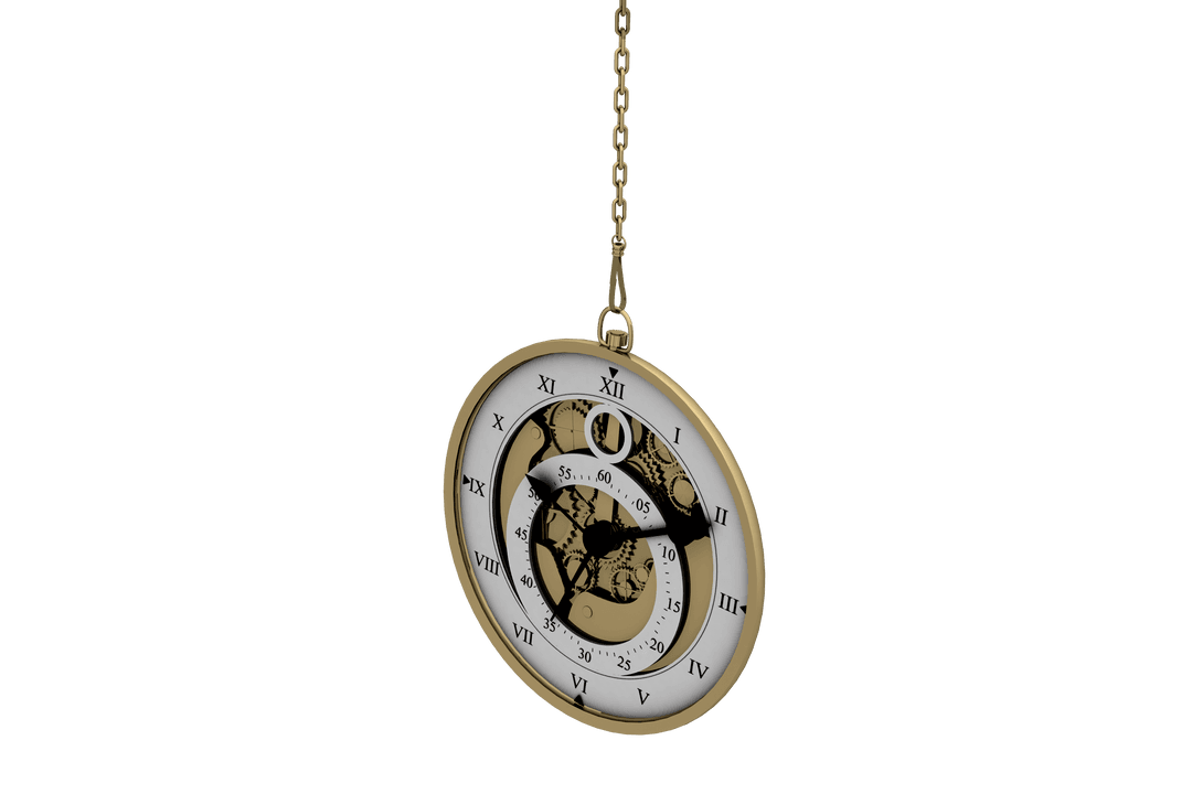 Vintage Transparent Pocket Watch with Chain Highlighting Intricate Details