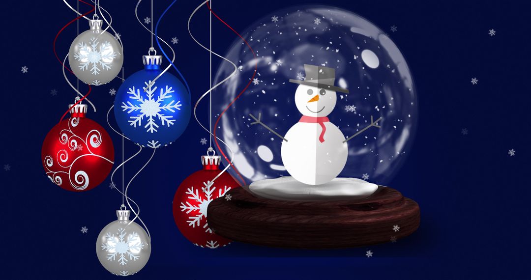 Festive Snowman in Snow Globe with Colorful Baubles - Free Images, Stock Photos and Pictures on Pikwizard.com